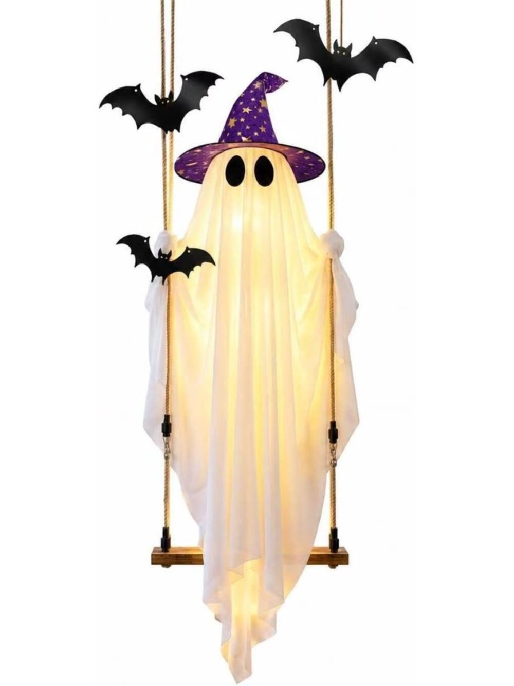 11 FT Large Hanging Swinging Ghost Halloween Ghost Decor with Bat & Hat